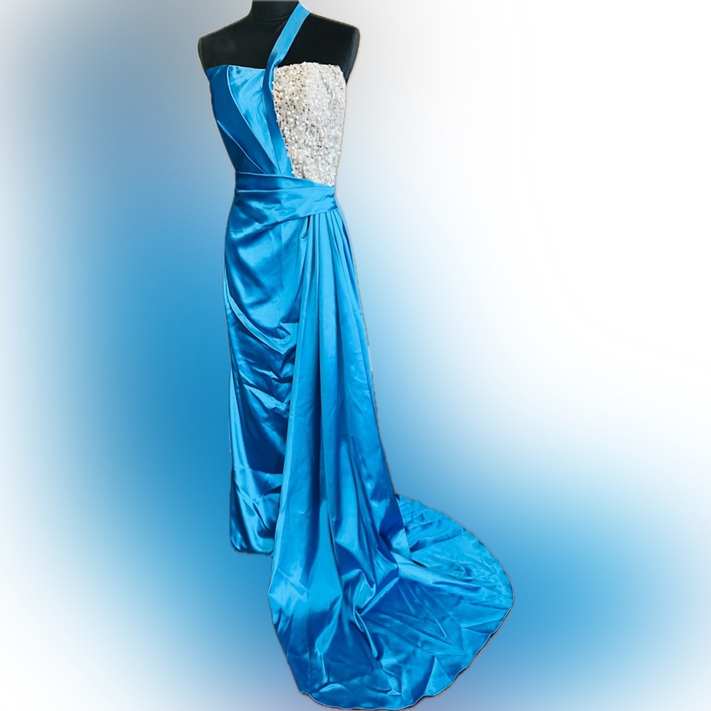 Formal One Shoulder Sequin Mermaid Satin Ruched  Size12 New with Tags $125